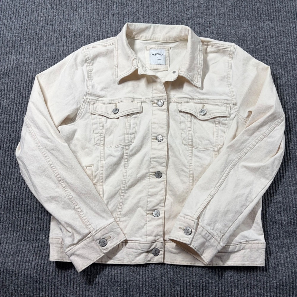 Sonoma Goods For Life Cream Denim Trucker Jacket Womens Large Off White Cotton